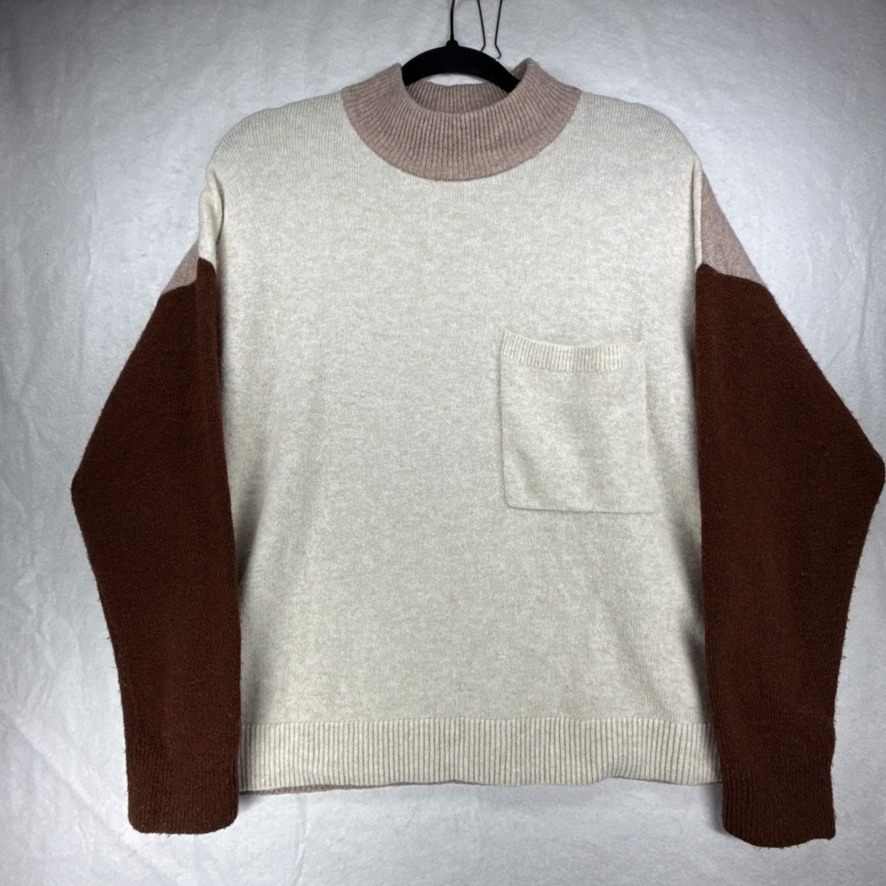 Madewell Wool Blend Redmond Mockneck Pocket Sweater Women's L Colorblock
